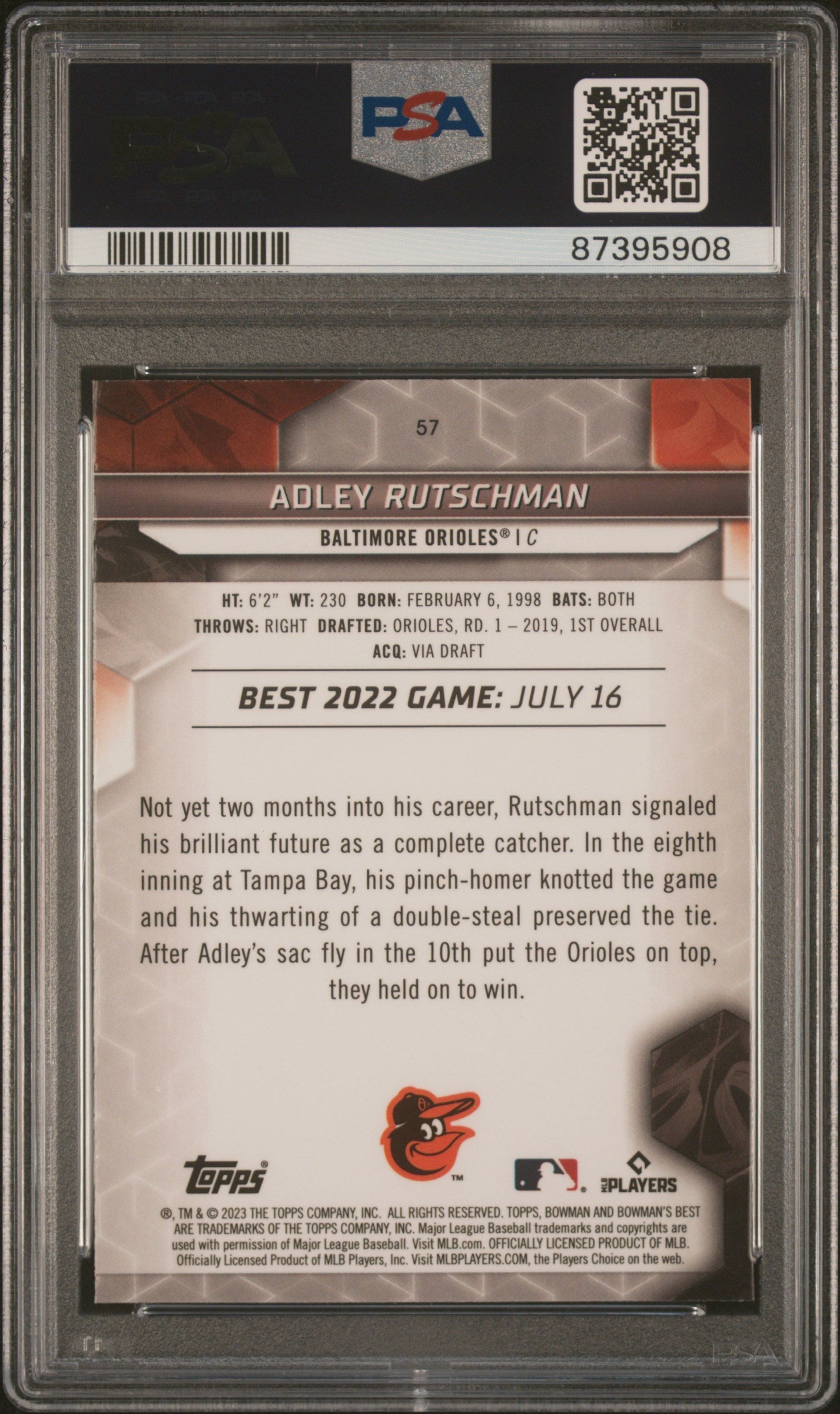 Graded 2023 Topps Bowmans Best Adley Rutschman #57 Rookie RC Baseball Card PSA 10 Gem Mint