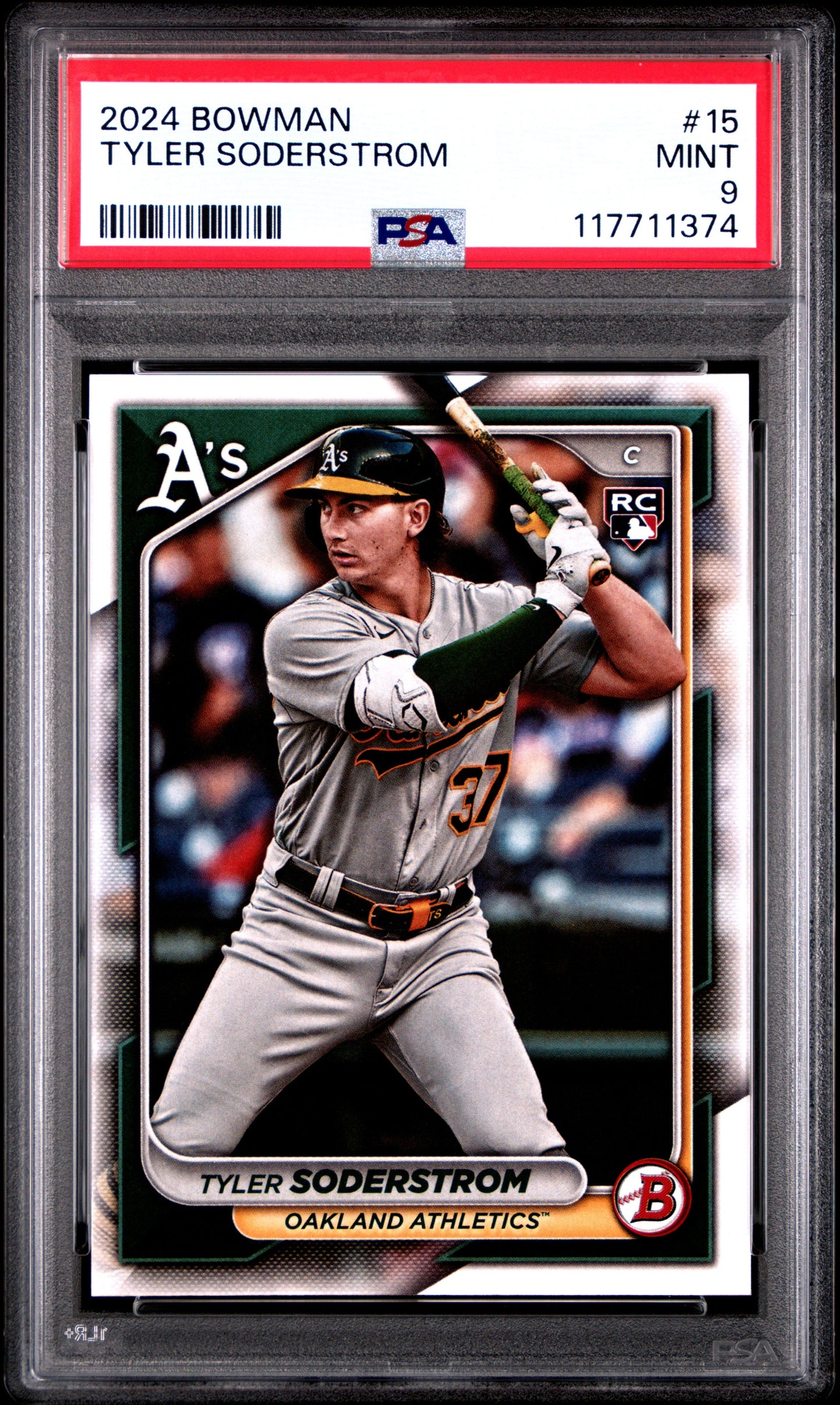 Graded 2024 Topps Bowman Tyler Soderstrom #15 Rookie RC Baseball Card PSA 9 Mint