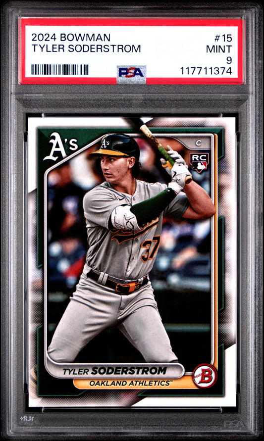 Graded 2024 Topps Bowman Tyler Soderstrom #15 Rookie RC Baseball Card PSA 9 Mint