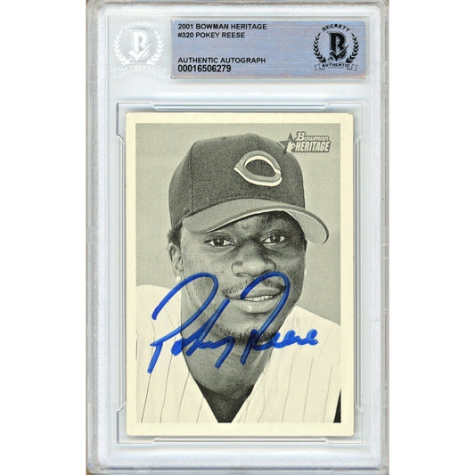 Pokey Reese Cincinnati Reds Signed 2001 Bowman Heritage Card Beckett Auth Auto Slab