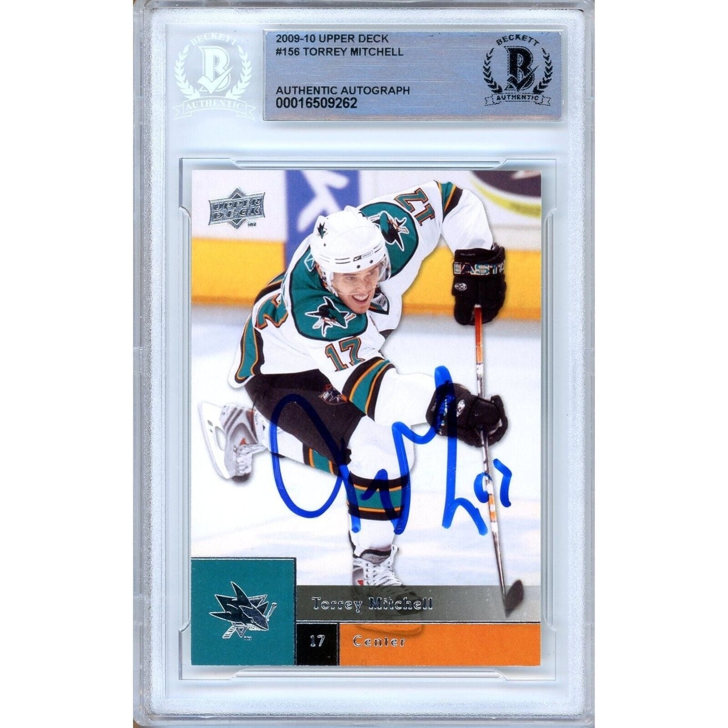 Torrey Mitchell San Jose Sharks Signed 2009-10 Upper Deck Card Beckett Authentic Auto