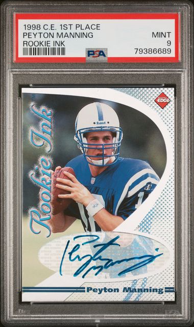 Graded 1998 Collectors Edge 1st Place Peyton Manning Rookie Ink Rookie RC Football Card PSA 9 Mint
