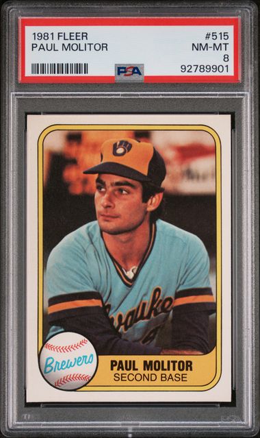Graded 1981 Fleer Paul Molitor #515 Baseball Card PSA 8 NM-MT