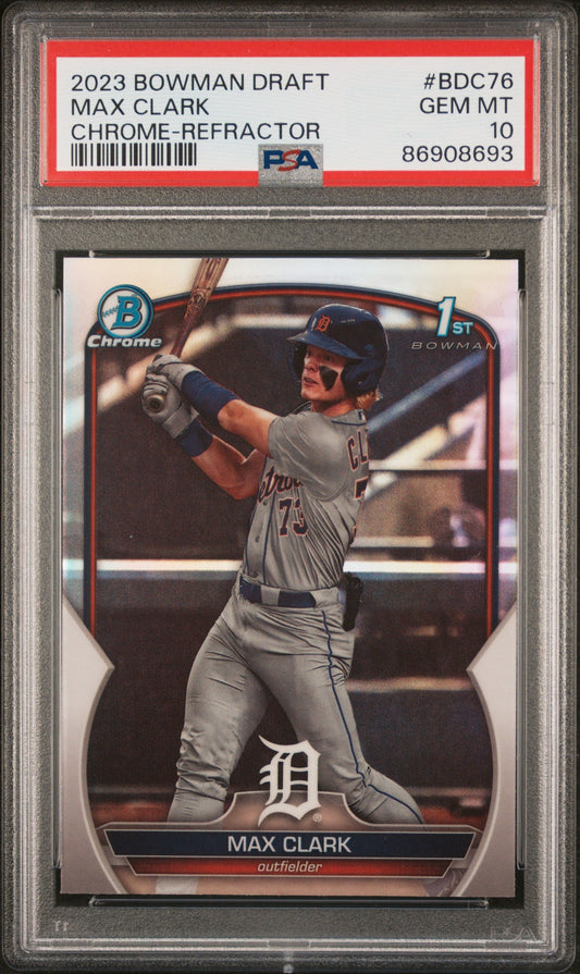Graded 2023 Topps Bowman Draft Max Clark #BDC76 Chrome Refractor Rookie RC Baseball Card PSA 10 Gem Mint