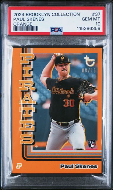 Graded 2024 Topps Brooklyn Collection Paul Skenes #37 /25 Orange Rookie RC Baseball Card PSA 10 Gem Mint