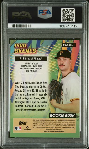 Graded 2024 Topps Chrome Update Paul Skenes #1 /99 All Etch Rookie Rush Green Refractor Rookie RC Baseball Card PSA 10 Gem Mint