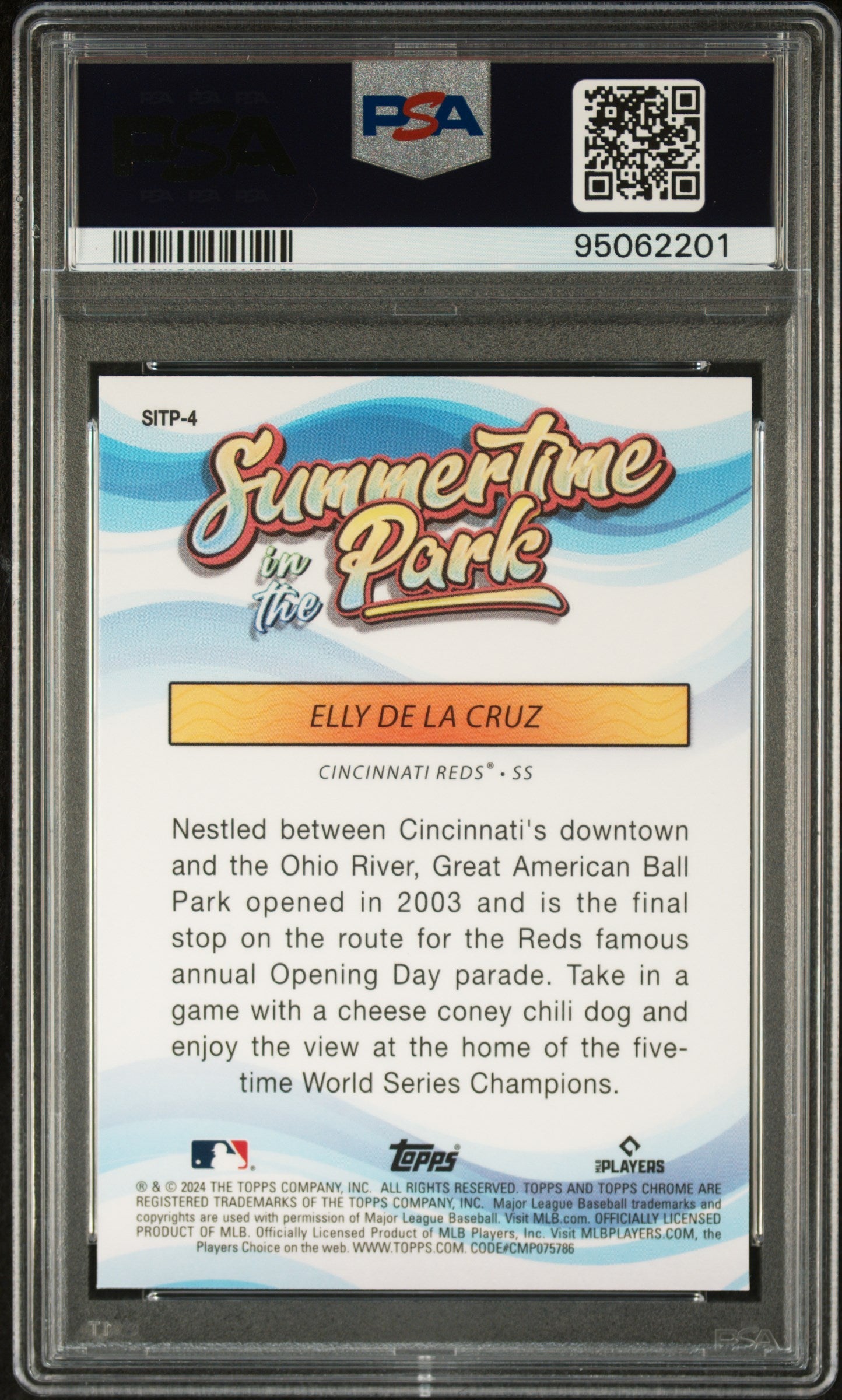 Graded 2024 Topps Chrome Elly De La Cruz #4 Summertime in the Park Rookie RC Baseball Card PSA 10 Gem Mint