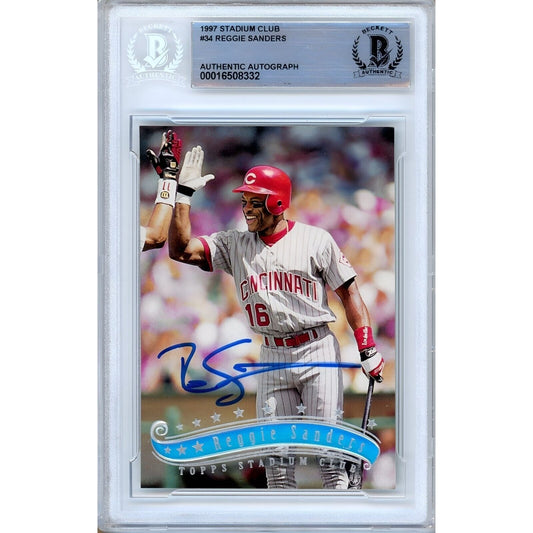 Reggie Sanders Cincinnati Reds Signed 1997 Stadium Club Beckett Authentic Auto Slab