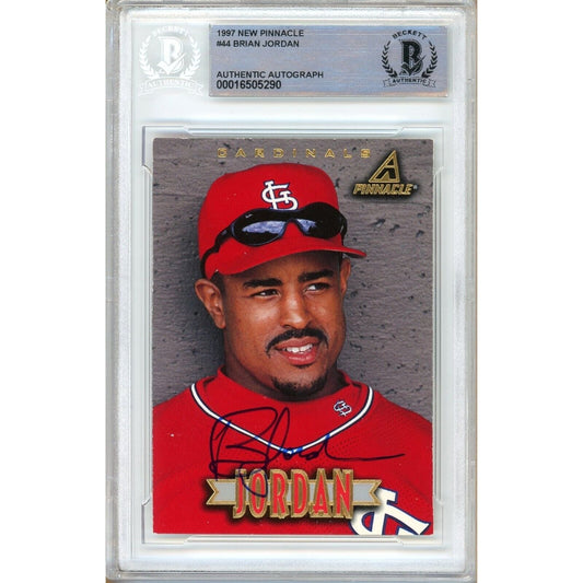 1997 Pinnacle #44 — Brian Jordan St Louis Cardinals Autographed Trading Card — Beckett Authentication