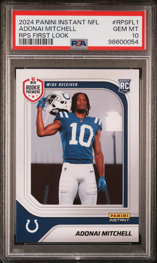Graded 2024 Panini Instant NFL Adonai Mitchell #RPSFL1 RPS First Look Rookie RC Football Card PSA 10 Gem Mint