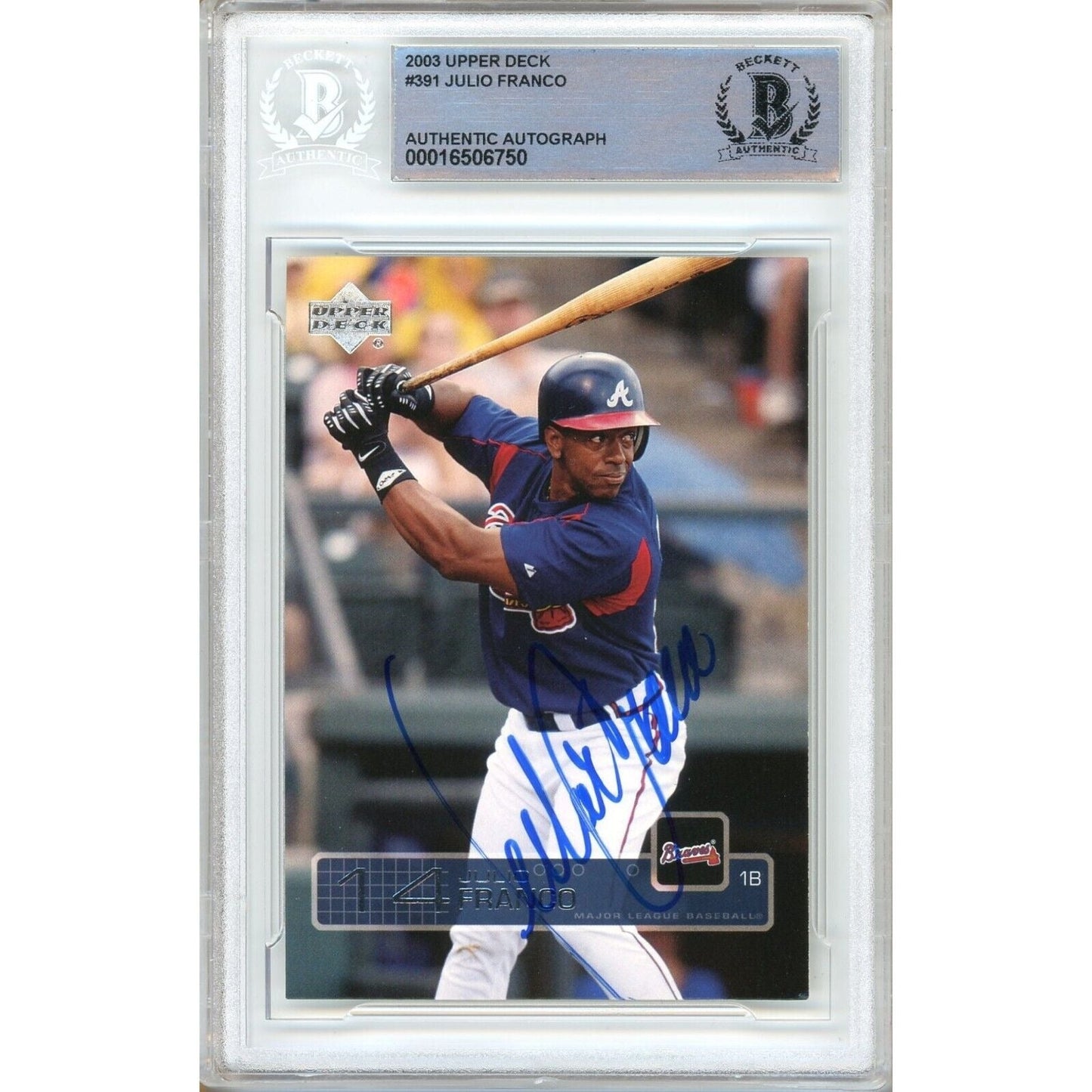 2003 Upper Deck — Julio Franco Atlanta Braves Autographed Trading Card — Beckett Authentication