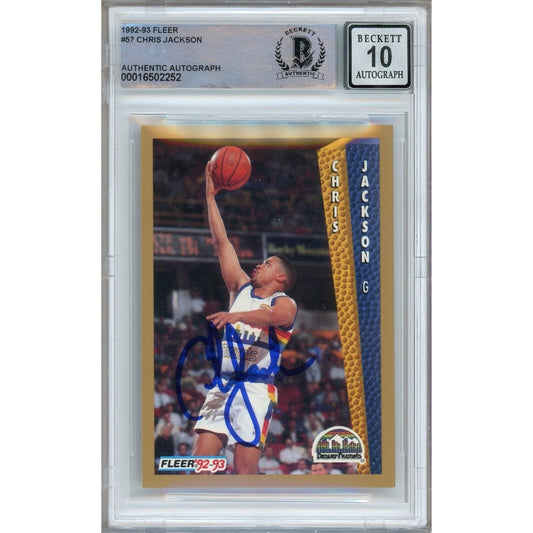 1992-93 Fleer #57 — Chris Jackson Denver Nuggets Autographed Trading Card — Beckett Authentication