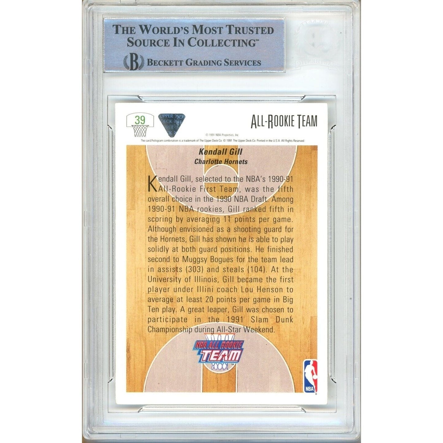 1991—92 Upper Deck — Kendall Gill Charlotte Hornets Autographed Trading Card — Beckett Authentication
