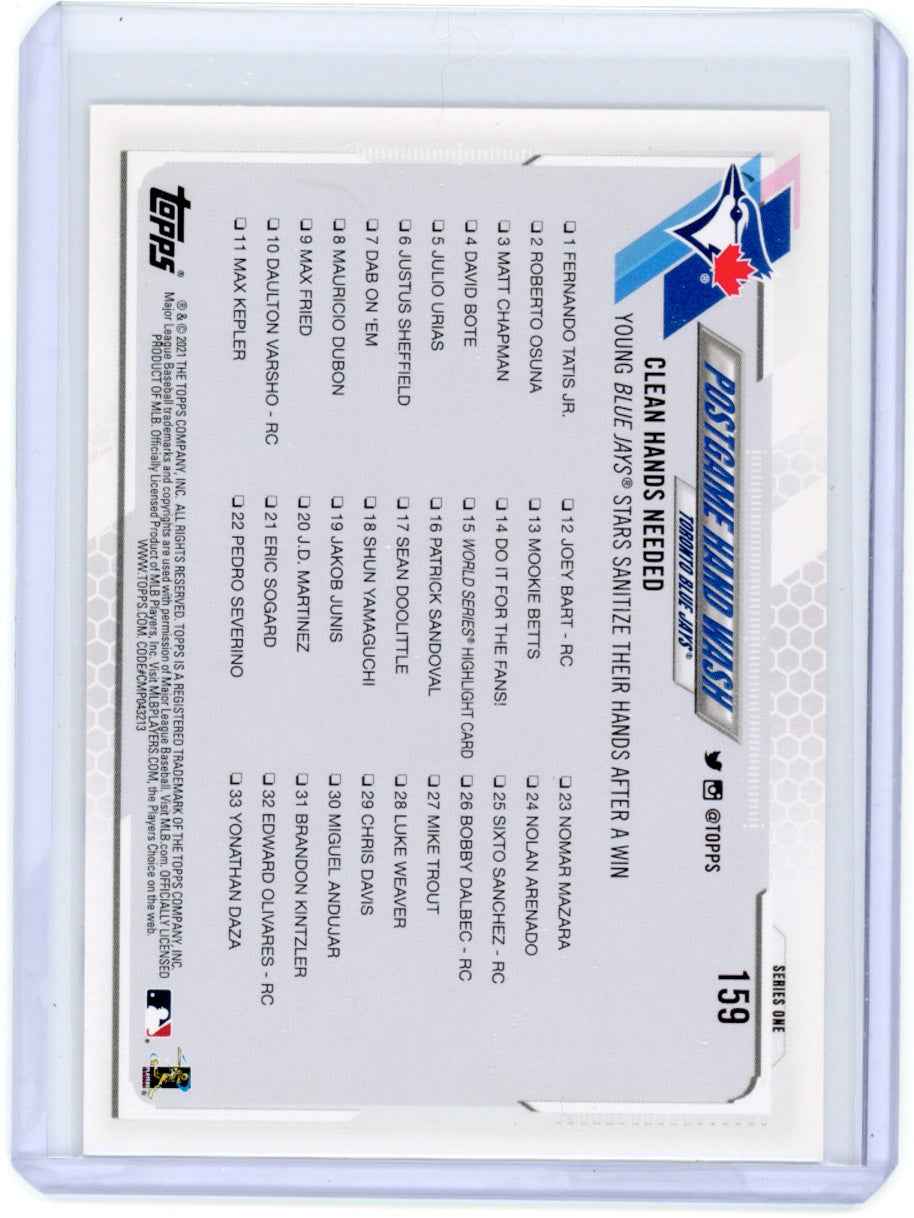 2021 Topps #159 Postgame Hand Wash/Danny Jansen/Vladimir Guerrero Jr Blue Jay Card