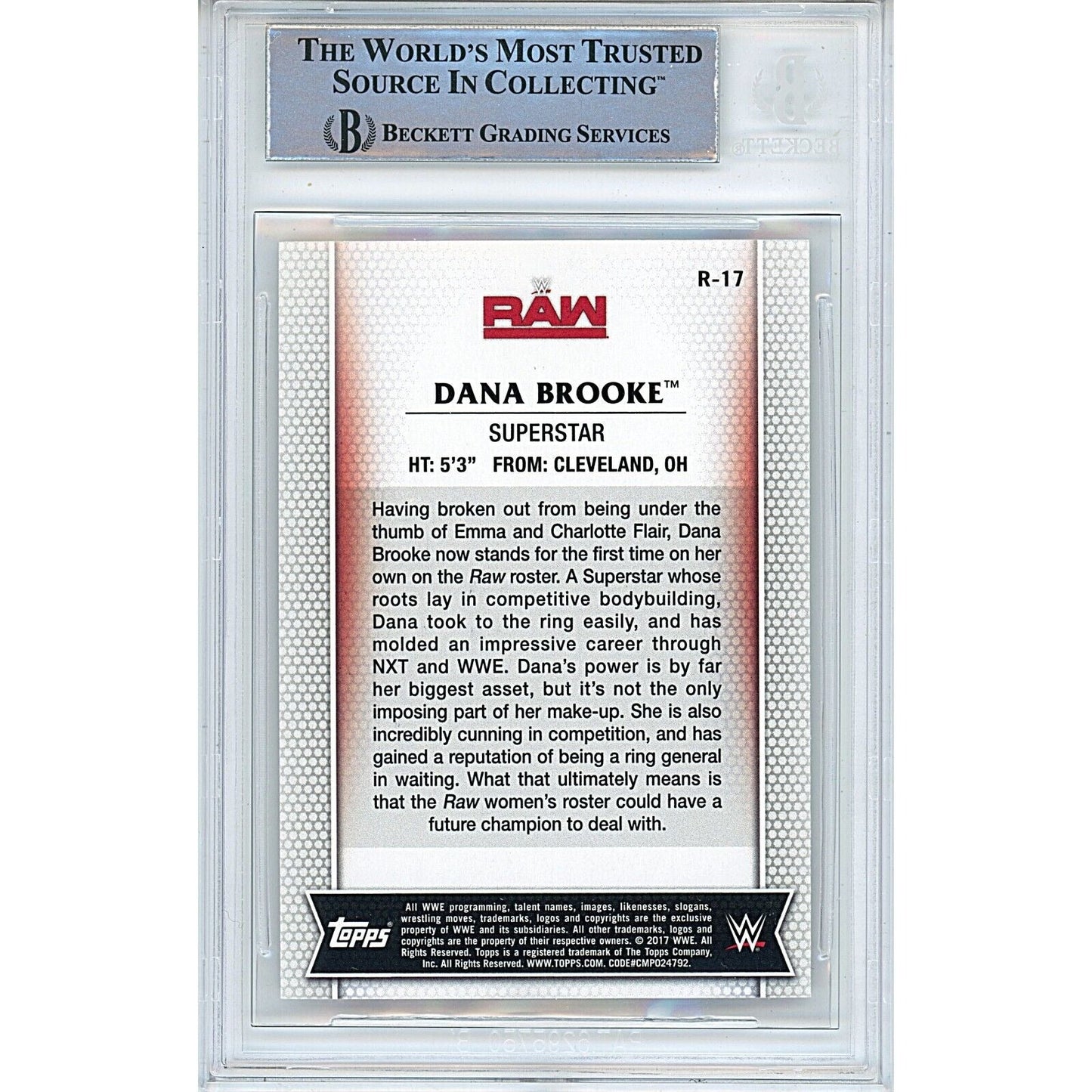 2017 Topps WWE Womens Division #R17 — Dana Brooke Autographed Wrestling Trading Card — Beckett Authentication