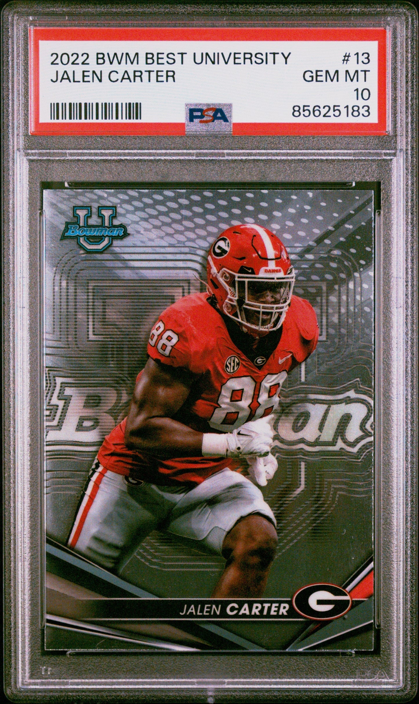 Graded 2022 Topps Bowman Best University Jalen Carter #13 Rookie RC Football Card PSA 10