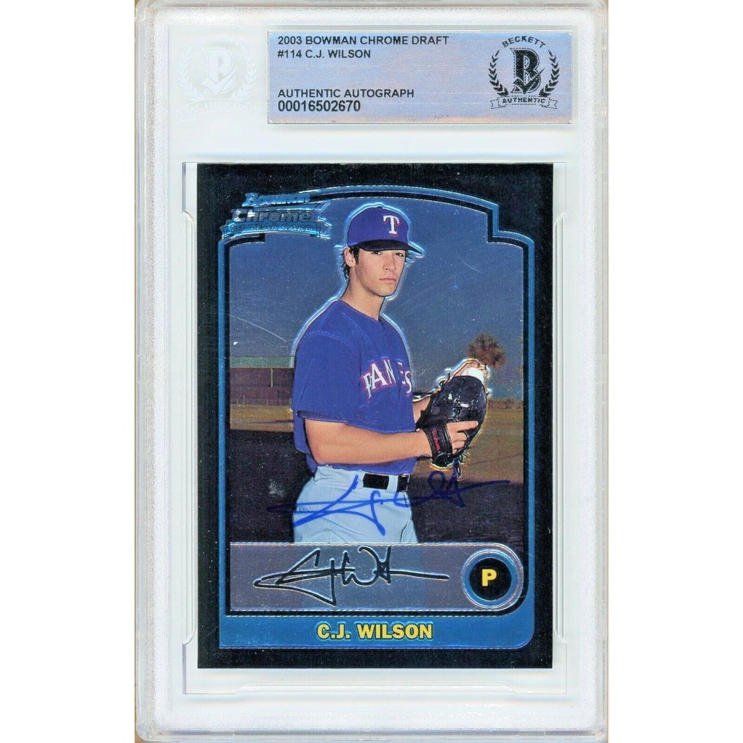 2003 Bowman Chrome Draft #411 — CJ Wilson Texas Rangers Autographed Trading Card — Beckett Authentication