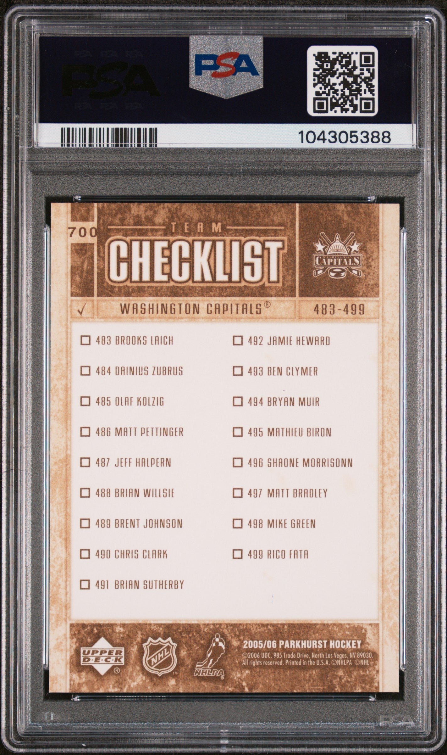 Graded 2005 Upper Deck Parkhurst Alex Ovechkin #700 Checklist Rookie RC Hockey Card PSA 10 Gem Mint