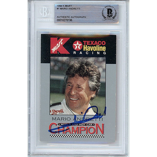 Mario Andretti Signed 1994 Kmart  F1 Auto Racing Trading Card Beckett Authentic Auto Slab