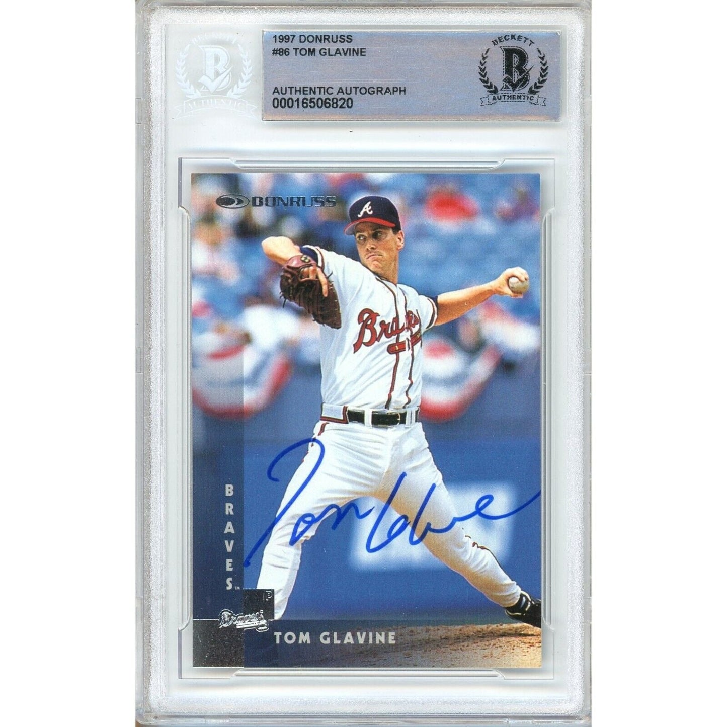 Tom Glavine Atlanta Braves Signed 1997 Donruss Baseball Card Beckett Authentic Auto Slab