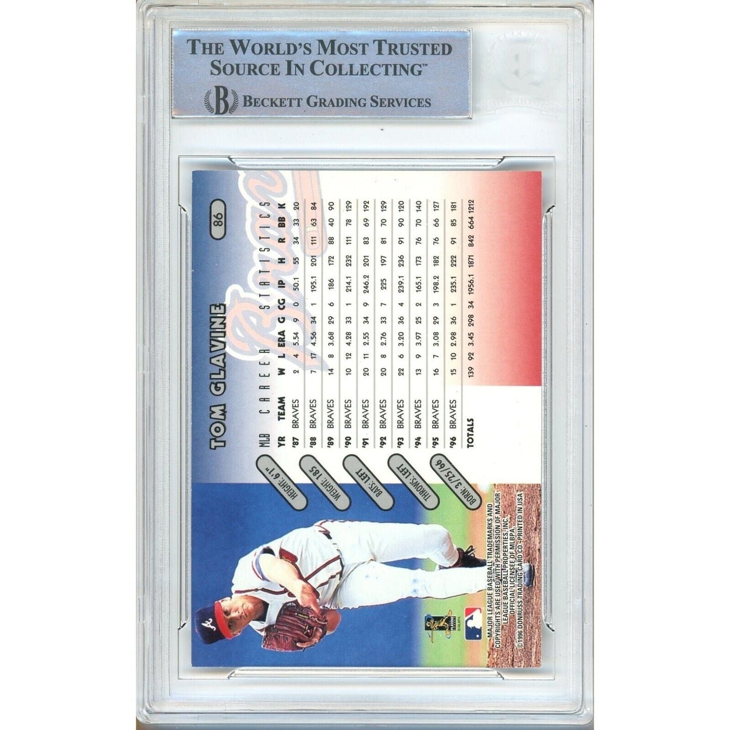 Tom Glavine Atlanta Braves Signed 1997 Donruss Baseball Card Beckett Authentic Auto Slab