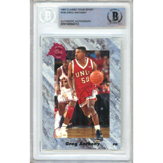1991 Classic 4-Sport #155 — Greg Anthony UNLV Rebels Autographed Trading Card — Beckett Authentication