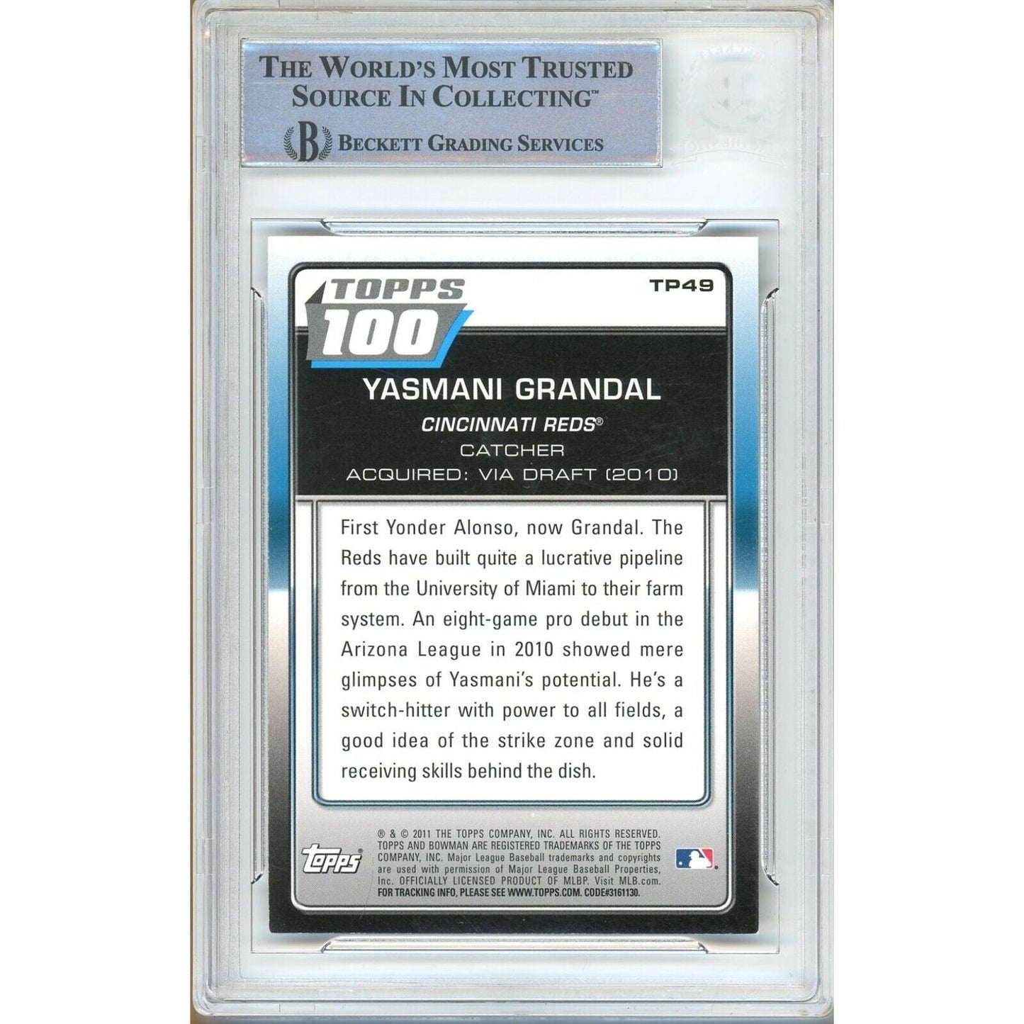 Yasmani Grandal Cincinnati Reds Signed 2011 Bowman Topps 100 Card Beckett Auth Auto Slab