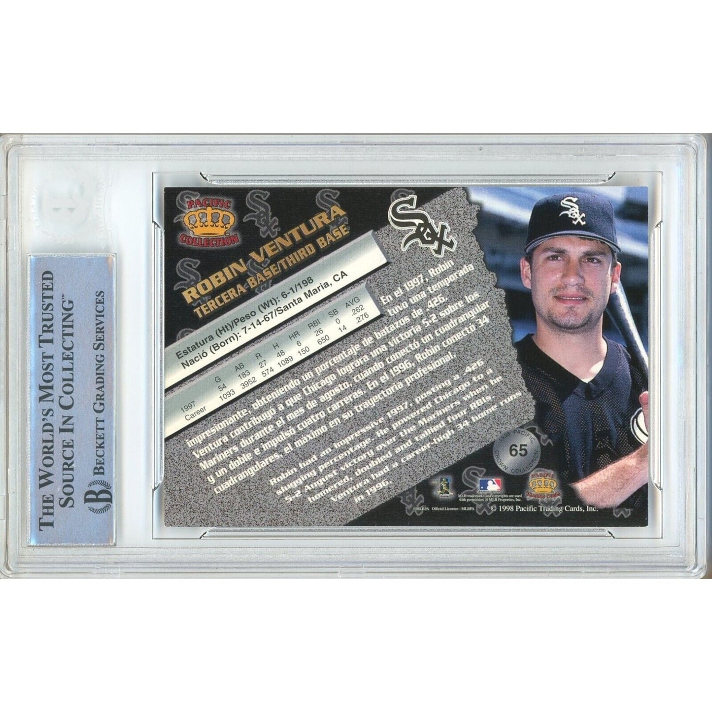 Robin Ventura Chicago White Sox Signed 1998 Pacific Baseball Card Beckett Auth Auto Slab