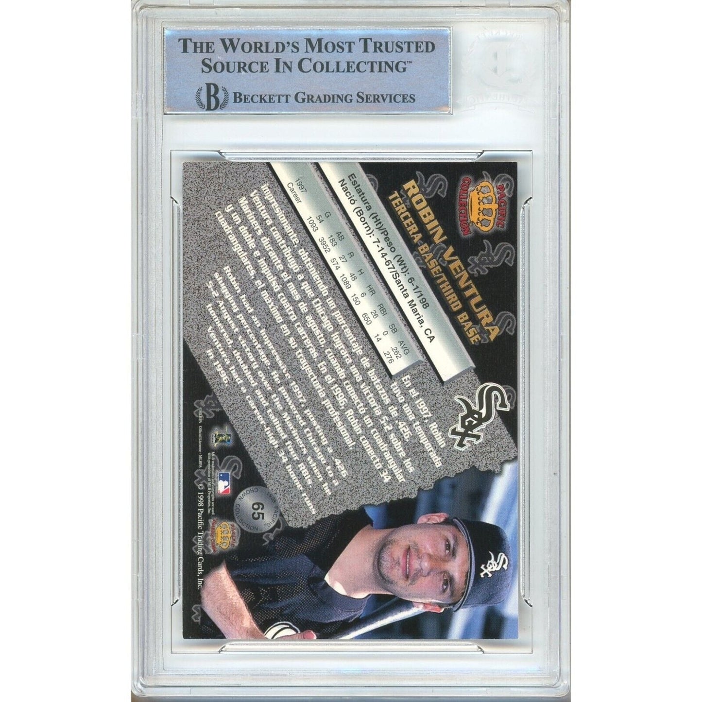 Robin Ventura Chicago White Sox Signed 1998 Pacific Baseball Card Beckett Auth Auto Slab