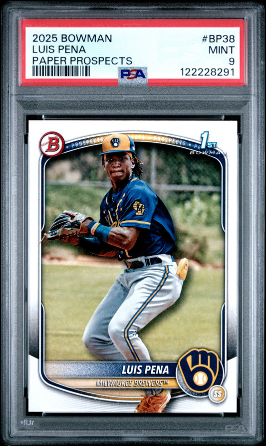 Graded 2025 Topps Bowman Luis Pena #BP38 Paper Prospects Rookie RC Baseball Card PSA 9 Mint
