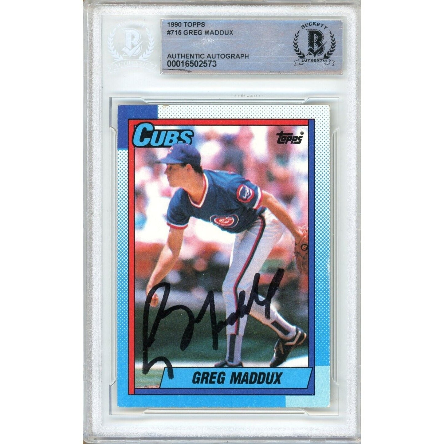 1990 Topps #715 — Greg Maddux Chicago Cubs Autographed Trading Card — Beckett Authentication