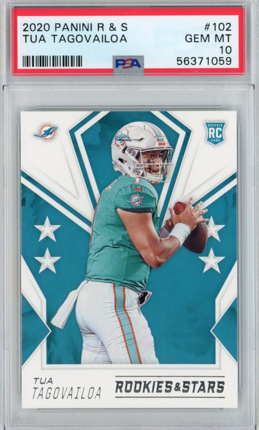 Graded 2020 Panini Rookies & Stars Tua Tagovailoa #102 Rookie RC Football Card PSA 10 Gem Mint