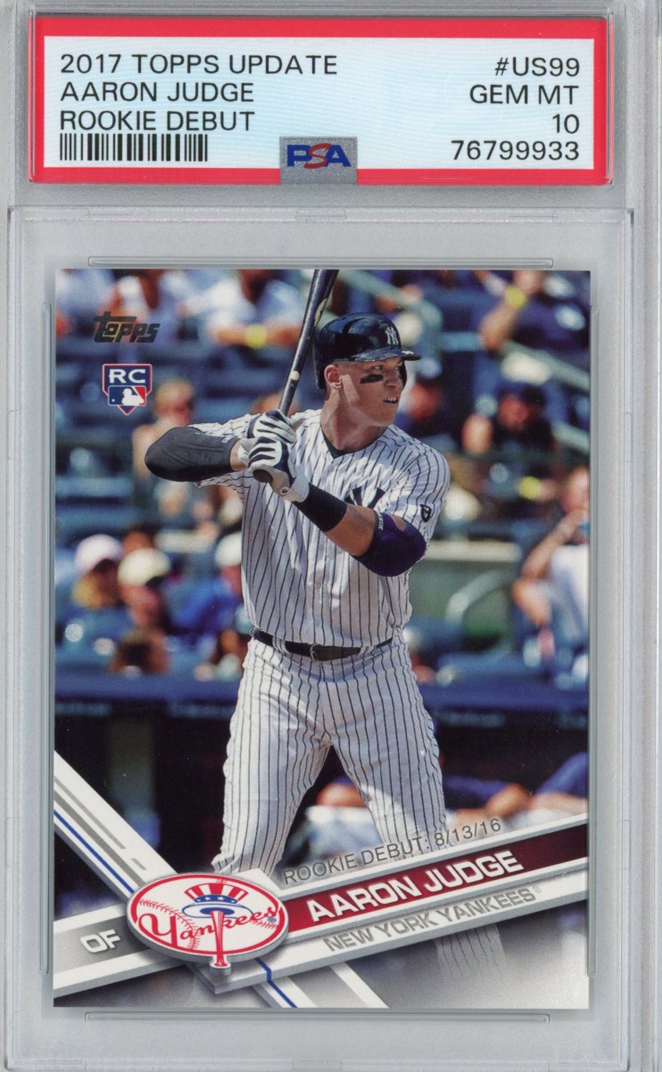 Graded 2017 Topps Update Aaron Judge #US99 Rookie Debut RC Baseball Card PSA 10 Gem Mint