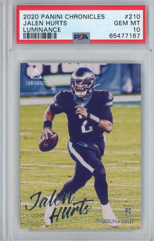 Graded 2020 Panini Chronicles Jalen Hurts #210 Luminance Rookie RC Football Card PSA 10 Gem Mint
