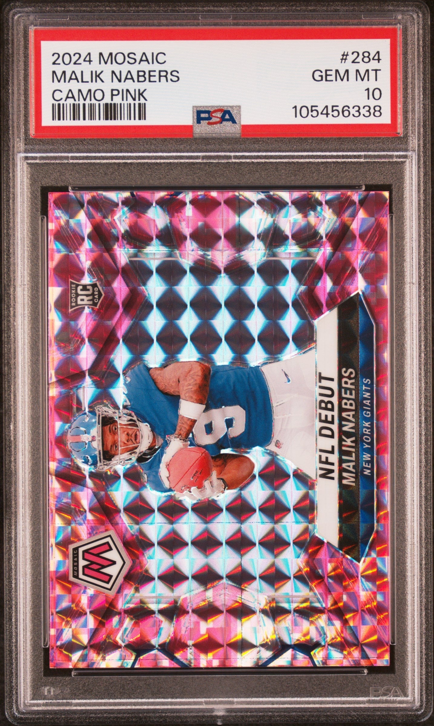 Graded 2024 Panini Mosaic Malik Nabers #284 Camo Pink Rookie RC Football Card PSA 10 Gem Mint