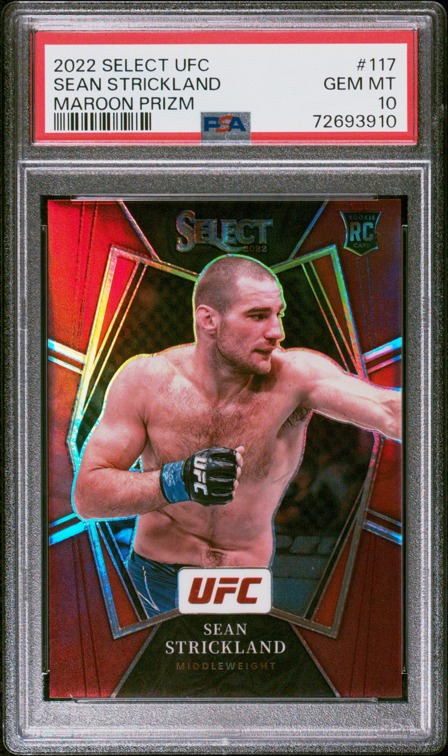 Graded 2022 Panini Select UFC Sean Strickland #117 Maroon Prizm Rookie RC UFC MMA Card PSA 10 Gem Mint