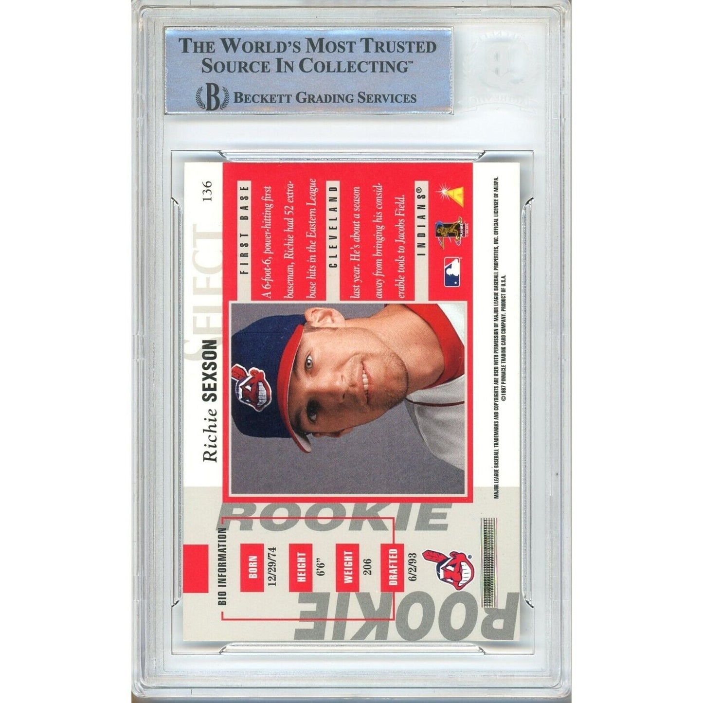 Richie Sexson Cleveland Indians Signed 1997 Pinnacle Select Card Beckett Authentic Auto Slab