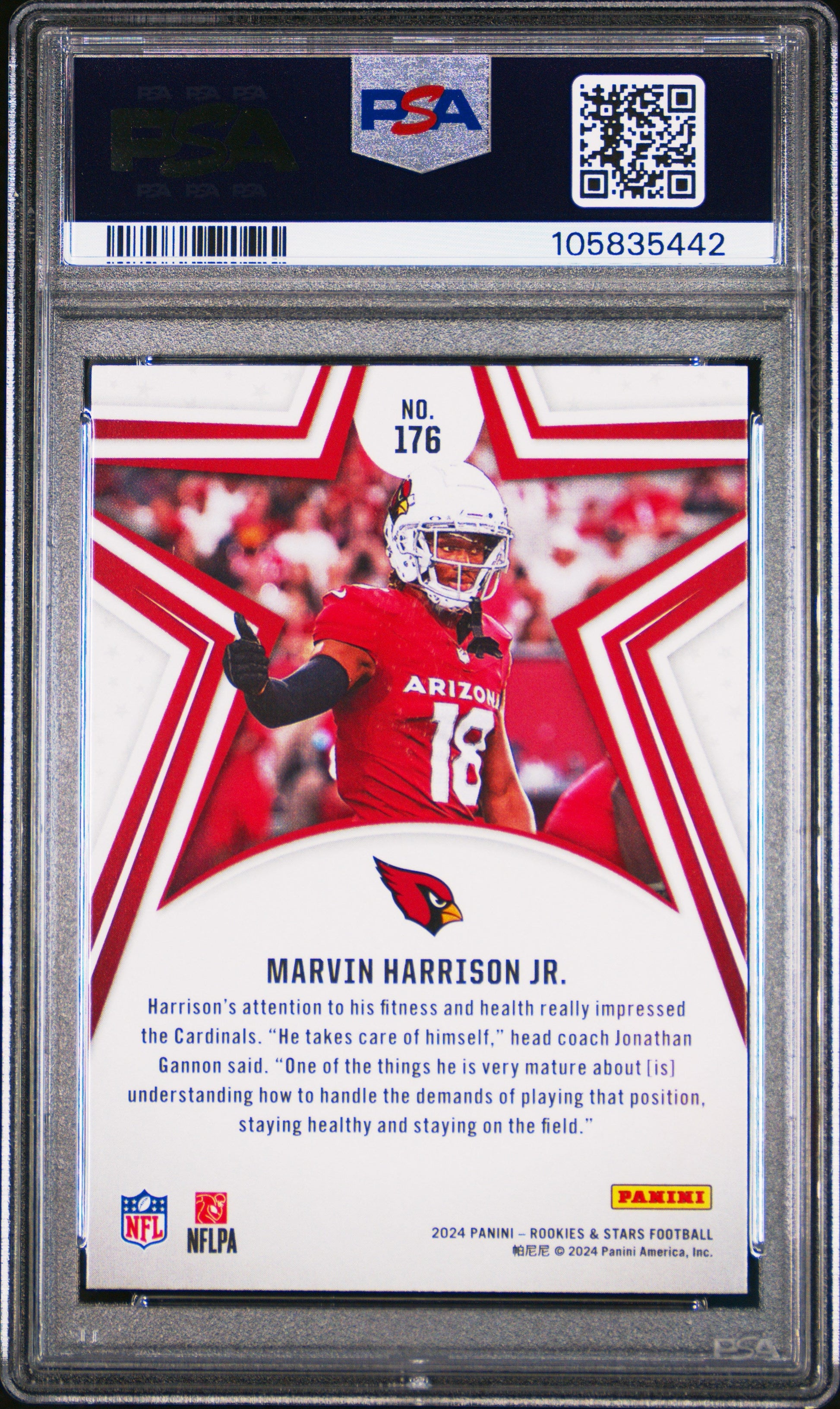 Graded 2024 Panini Rookies & Stars Marvin Harrison Jr #176 Rookie RC Football Card PSA 10 Gem Mint - Sport Cards