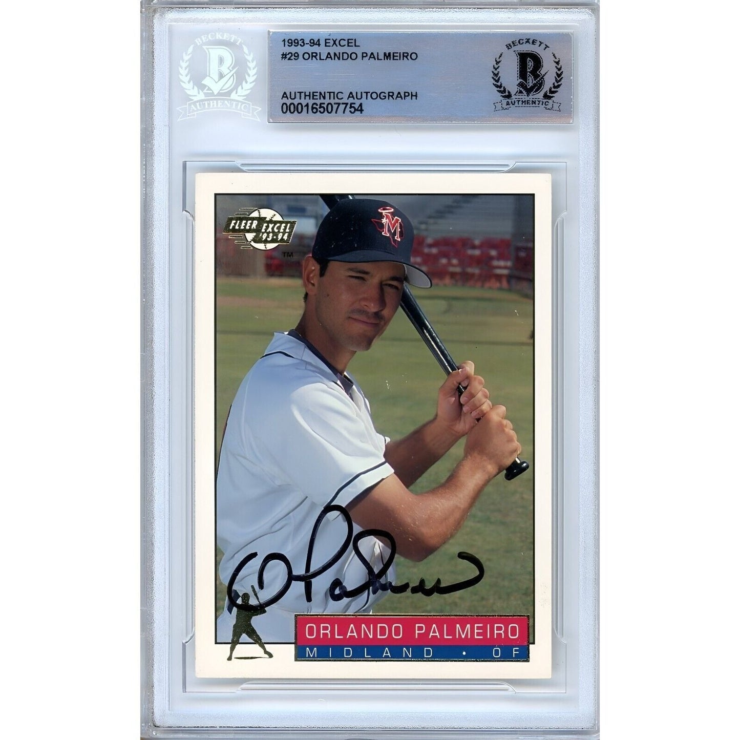 Orlando Palmeiro LA Angels Signed 1993-94 Fleer Excel Rookie Card BAS Auth Auto Slab