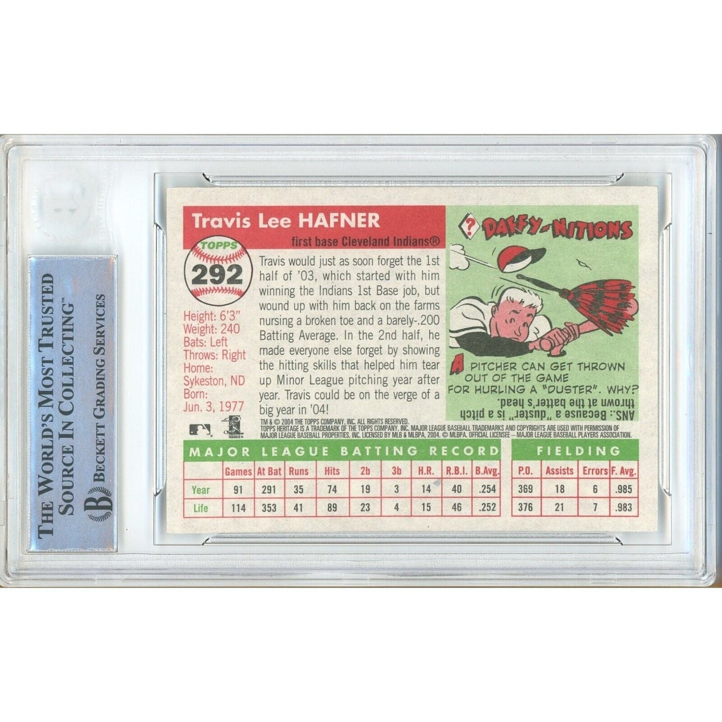 Travis Hafner Cleveland Indians Signed 2004 Topps Heritage Card Beckett Authentic Auto