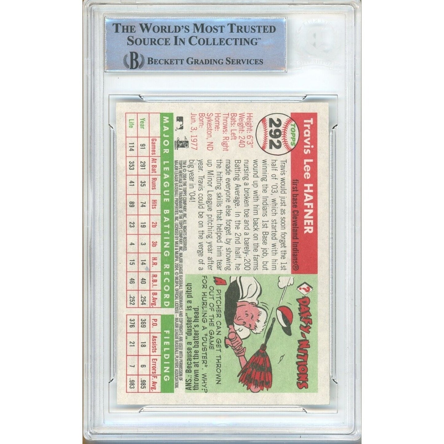 Travis Hafner Cleveland Indians Signed 2004 Topps Heritage Card Beckett Authentic Auto