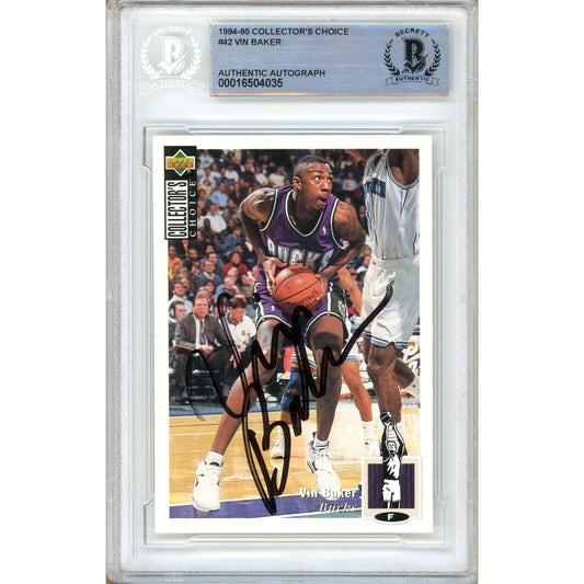 Vin Baker Milwaukee Bucks Signed 1994-95 Collectors Choice Card Beckett Auth Auto Slab