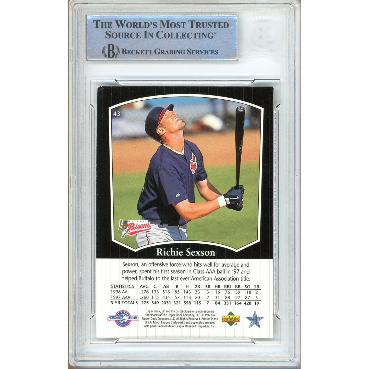 Richie Sexson Cleveland Indians Signed 1998 SP Top Prospects Card Beckett Authentic Auto