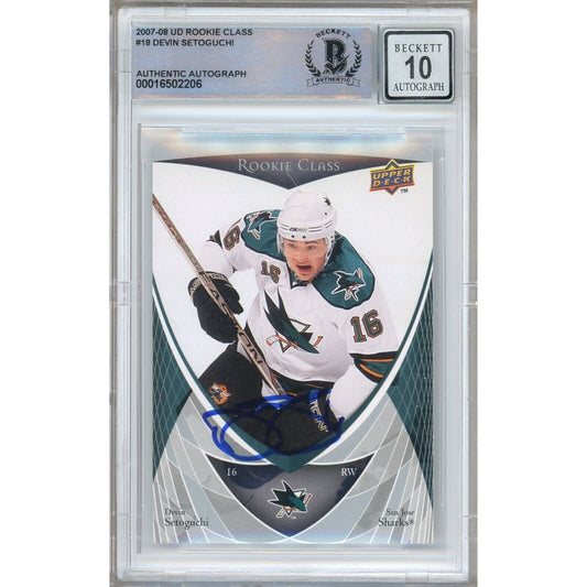 2007-08 Upper Deck Rookie Class #18 — Devin Setoguchi SJ Sharks Autographed Trading Card — Beckett Authentication