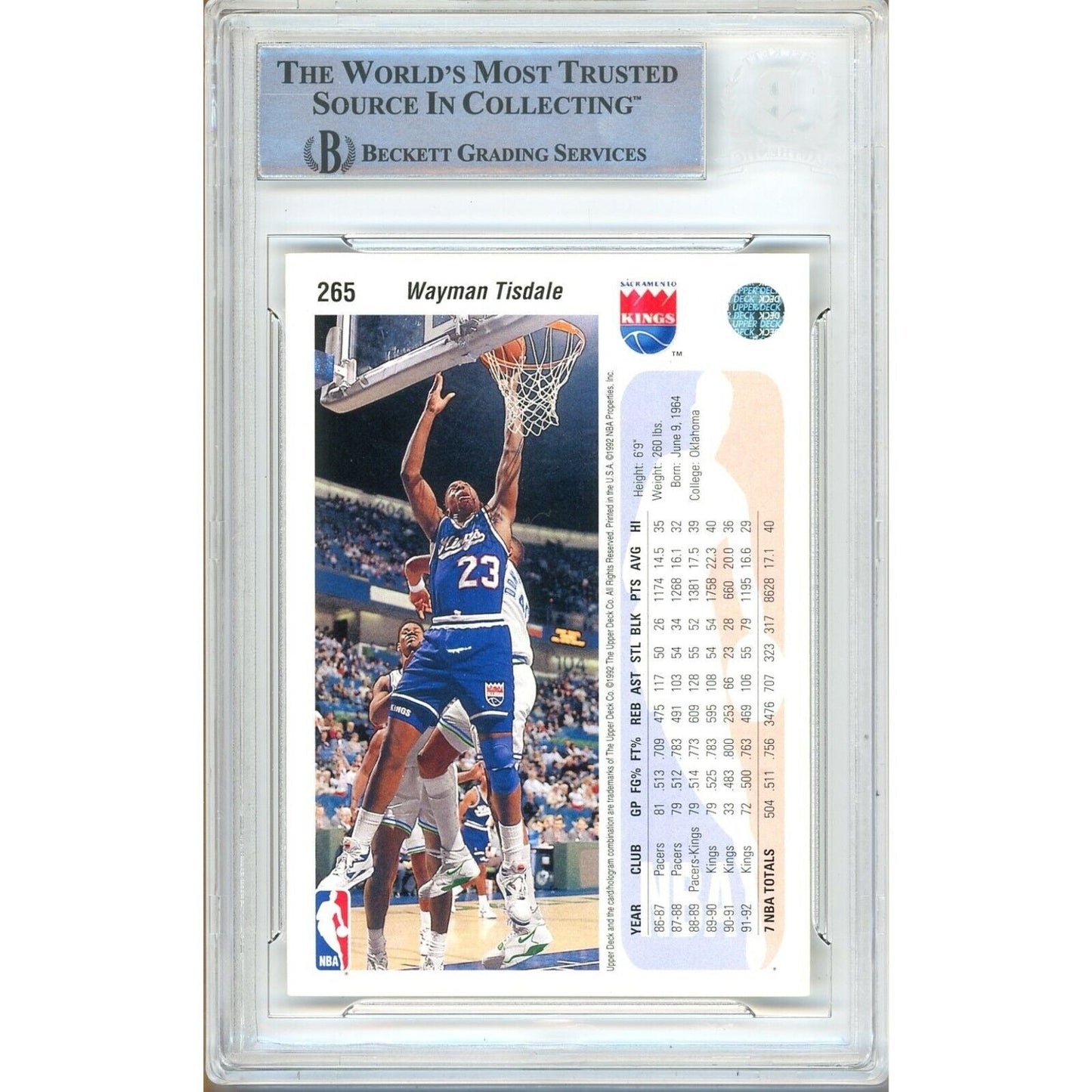 Wayman Tisdale Sacramento Kings Signed 1992-93 Upper Deck Card Beckett Auth Auto Slab