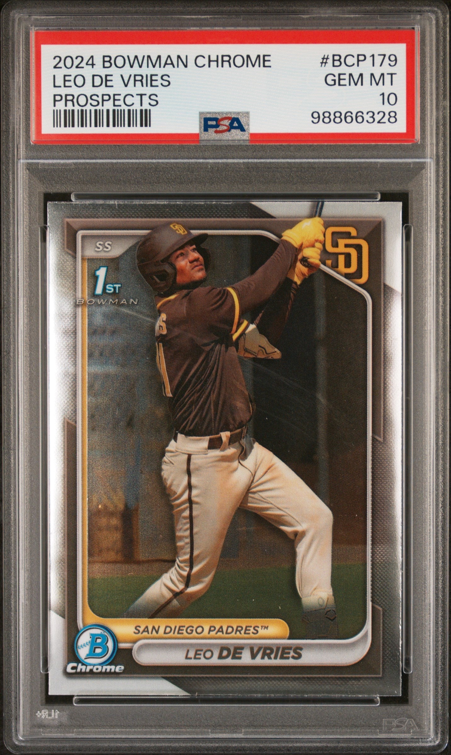 Graded 2024 Topps Bowman Chrome Leo De Vries #BCP179 Prospects Rookie RC Baseball Card PSA 10 Gem Mint
