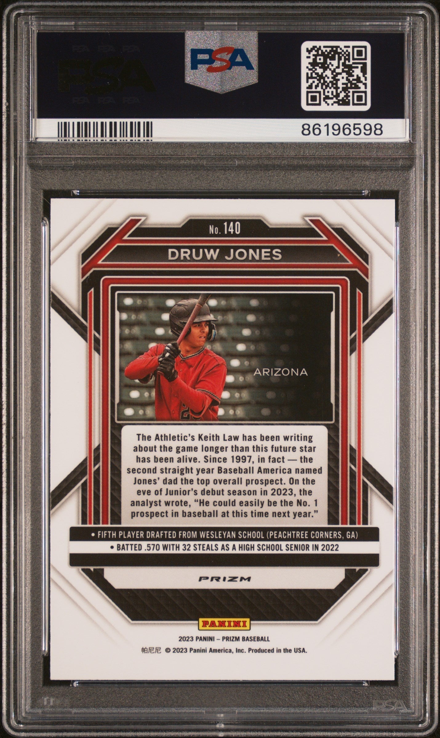 Graded 2023 Panini Prizm Druw Jones #140 Ice Rookie RC Baseball Card PSA 10 Gem Mint