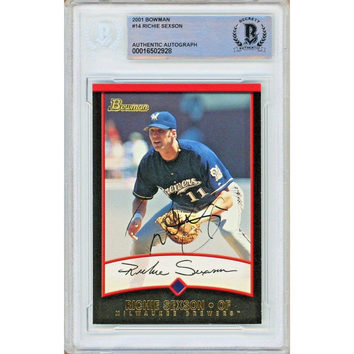 Richie Sexson Milwaukee Brewers Signed 2001 Bowman Baseball Card Beckett Auth Auto Slab