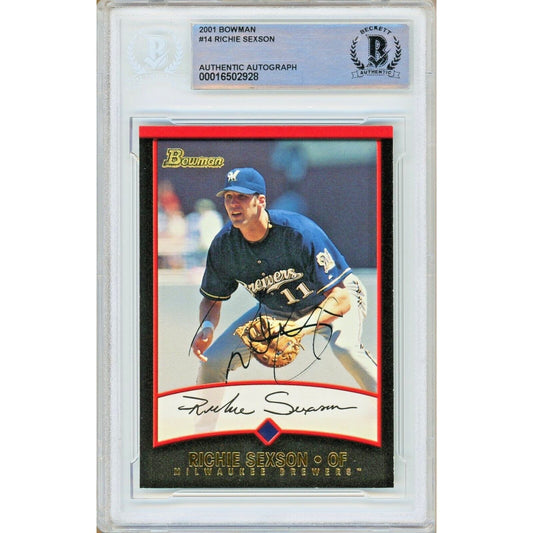 Richie Sexson Milwaukee Brewers Signed 2001 Bowman Baseball Card Beckett Auth Auto Slab