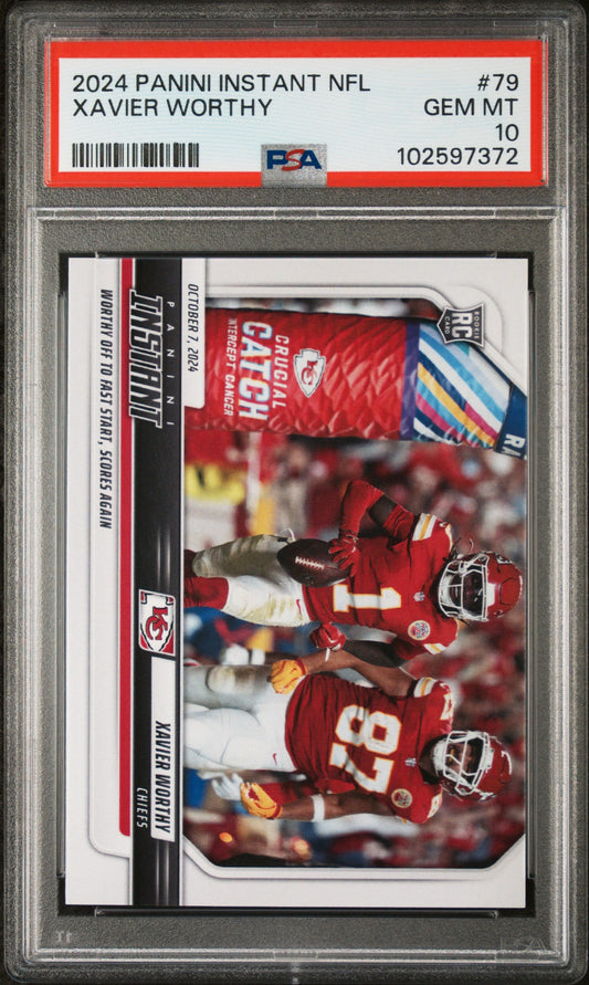 Graded 2024 Panini Instant NFL Xavier Worthy #79 Rookie RC Football Card PSA 10 Gem Mint